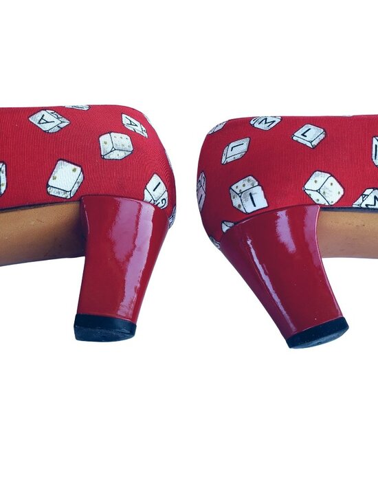 Bruno Magli Shoes - Vintage 1980s Bruno Magli Red Novelty Print Pumps Italy Sz 7.5 Dice